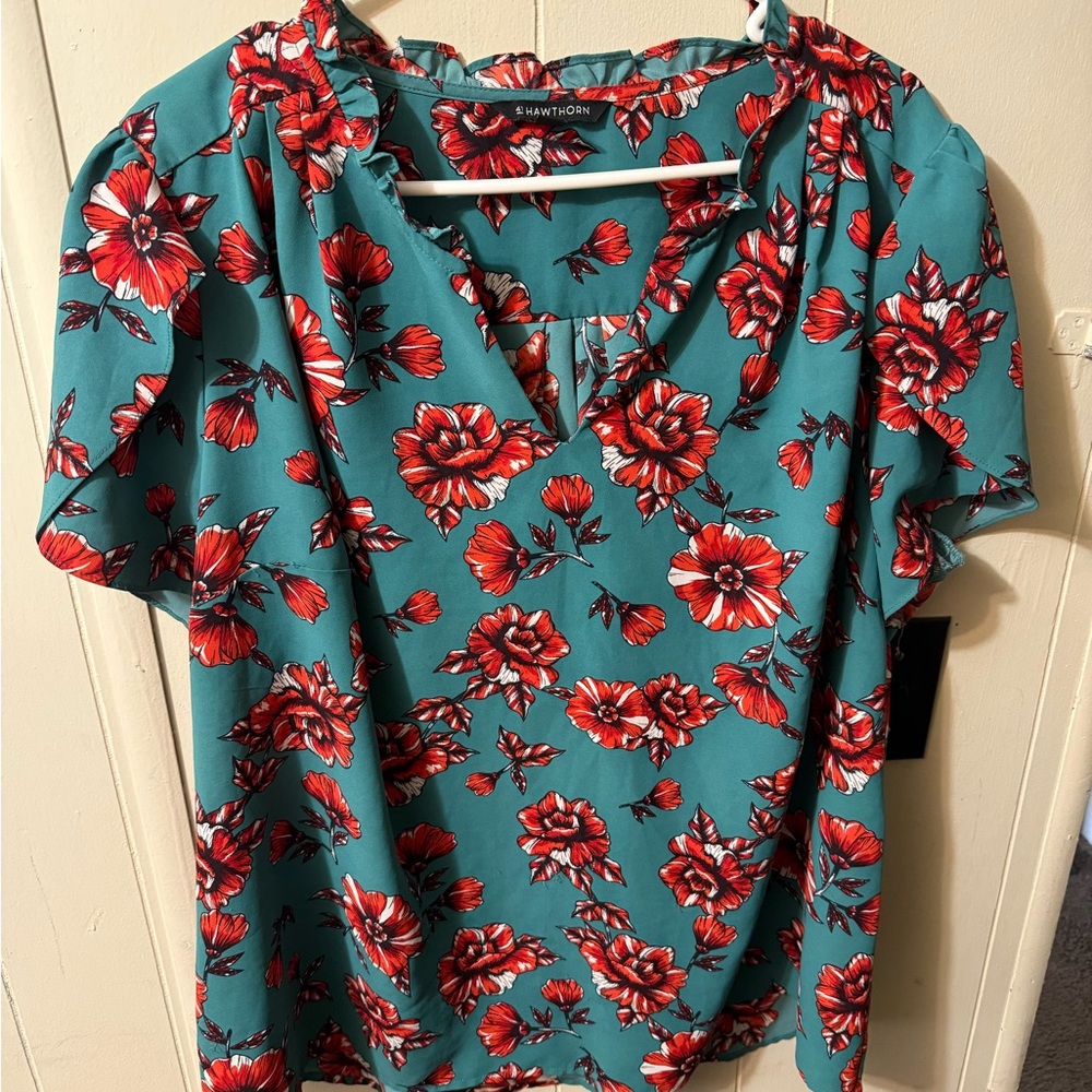 41 Hawthorn Blue Flutter Sleeve Ruffled Blouse
